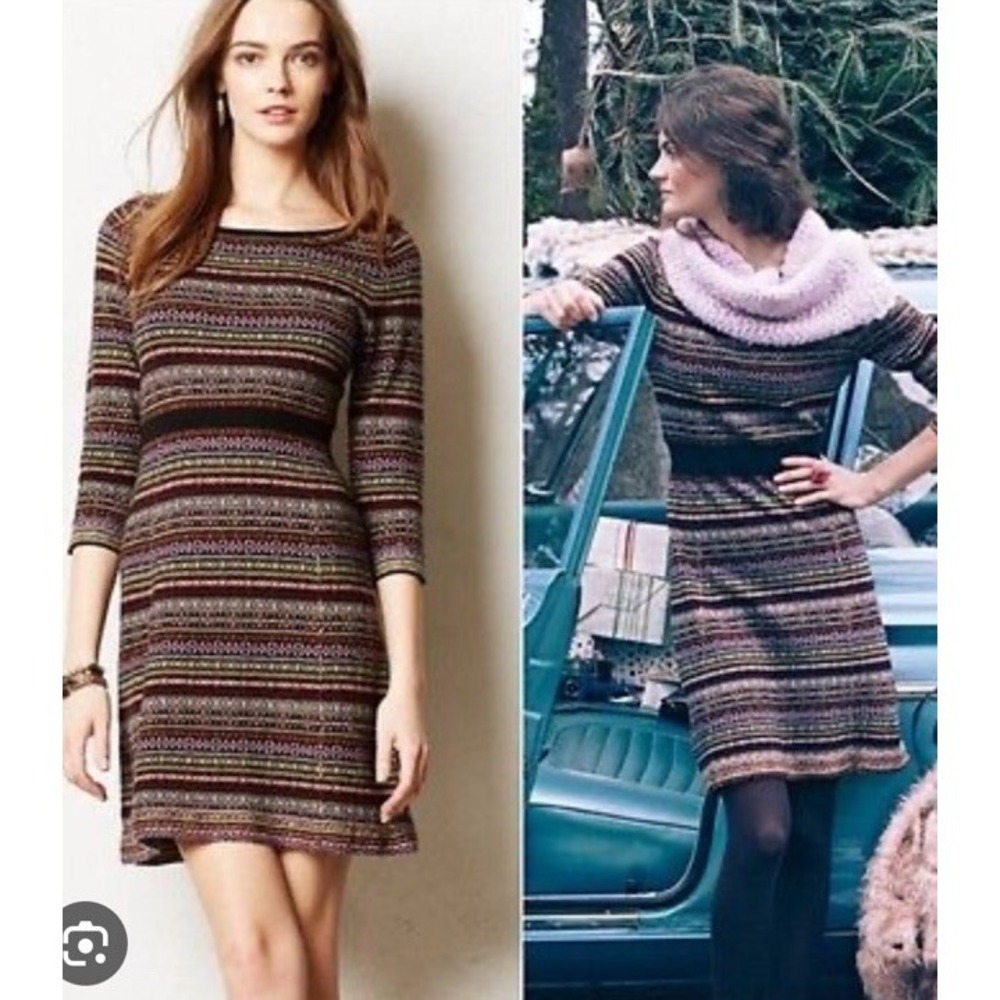 Anthropologie Clara Fair Isle Sweater Dress by Sparrow L Lambs Wool Blend
